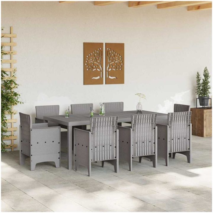 Trädgårds Matset 9 pcs Ljusgrå Polypropylen vidaXL 200 x 100 x 73 cm – bild 3