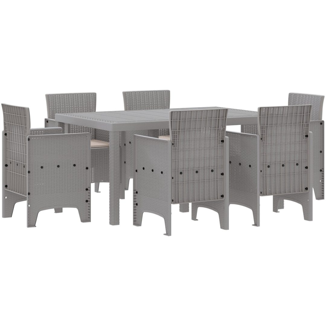 Trädgårds matuppsättning 7 pcs Ljusgrå Plast vidaXL 150 x 100 x 73 cm – bild 2