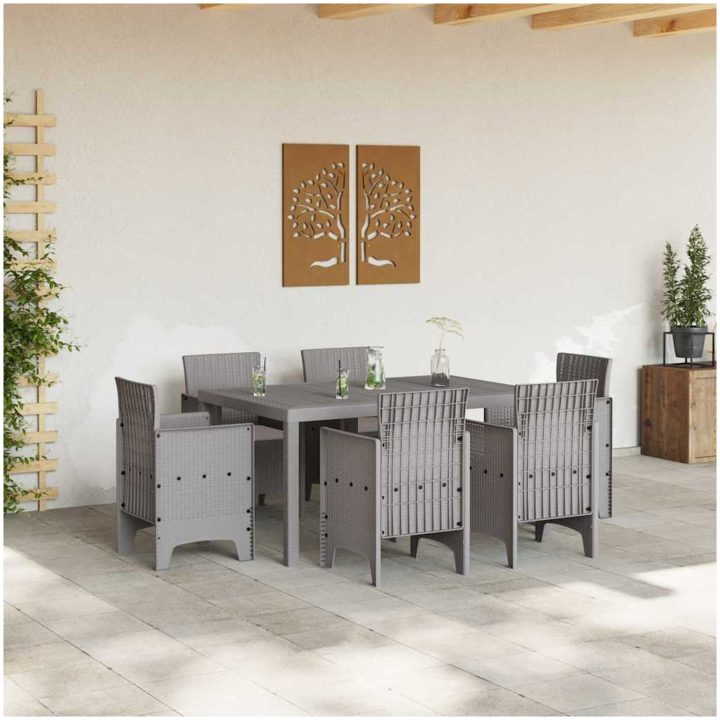 Trädgårds matuppsättning 7 pcs Ljusgrå Plast vidaXL 150 x 100 x 73 cm – bild 3