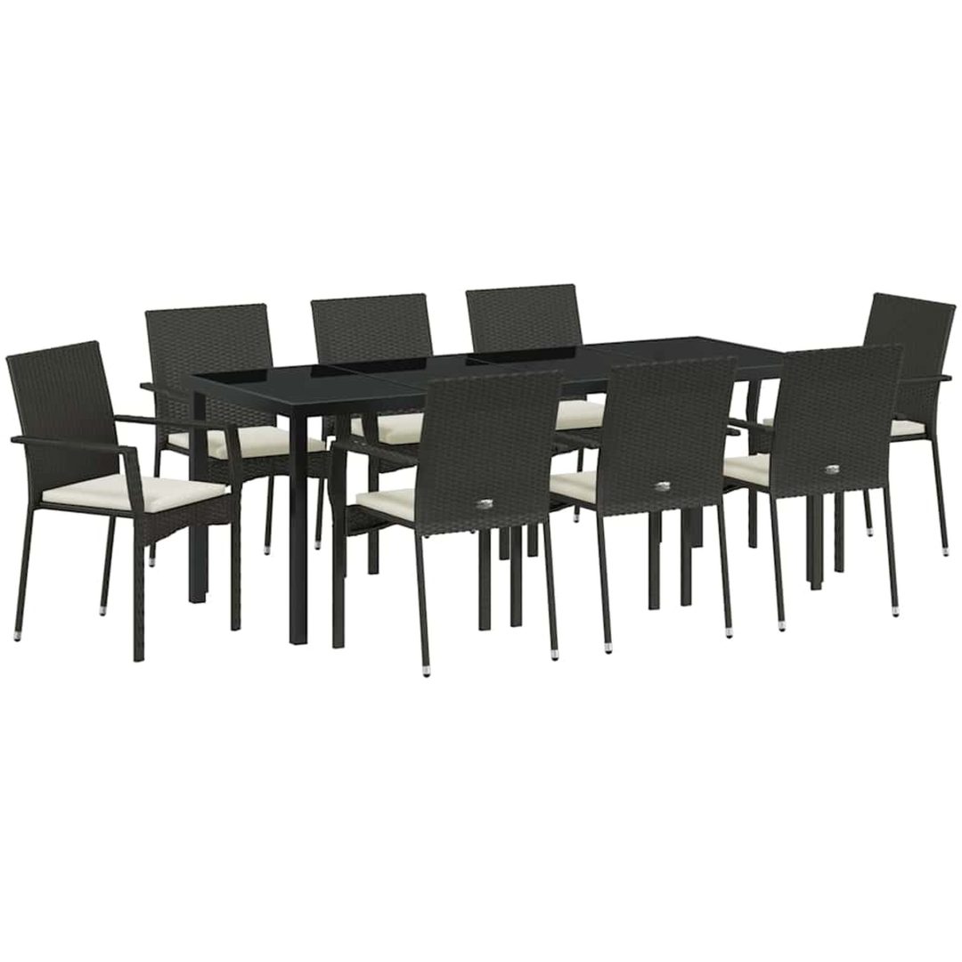 Trädgårds Middagsset 9 pcs Svart PE Rattan vidaXL 200 x 80 x 73 cm – bild 2