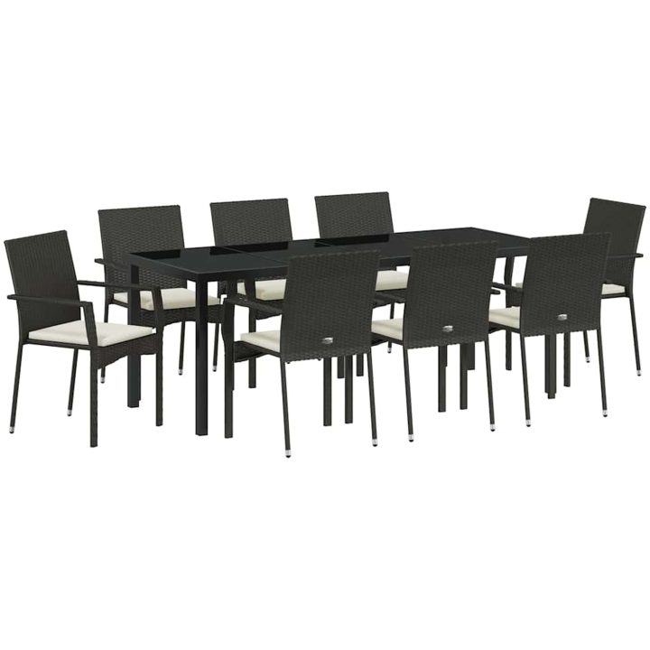 Trädgårds Middagsset 9 pcs Svart PE Rattan vidaXL 200 x 80 x 73 cm – bild 2
