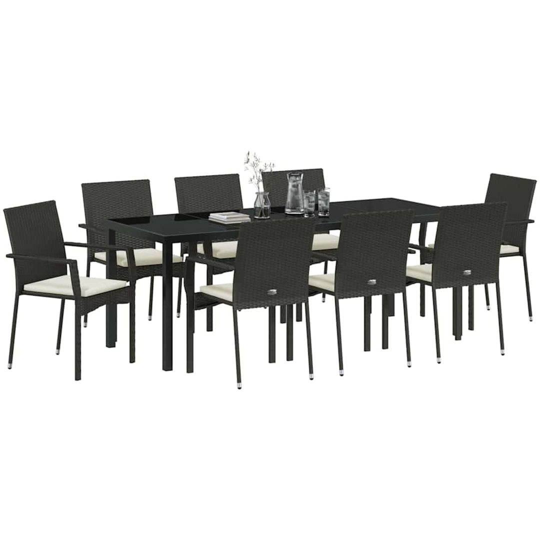 Trädgårds Middagsset 9 pcs Svart PE Rattan vidaXL 200 x 80 x 73 cm – bild 3