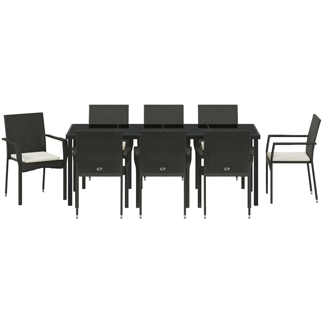 Trädgårds Middagsset 9 pcs Svart PE Rattan vidaXL 200 x 80 x 73 cm – bild 6