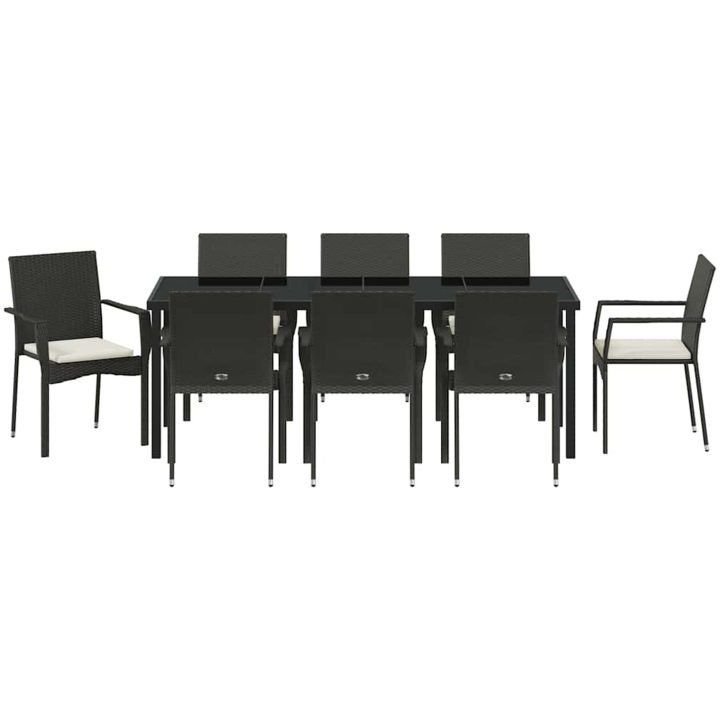 Trädgårds Middagsset 9 pcs Svart PE Rattan vidaXL 200 x 80 x 73 cm – bild 6