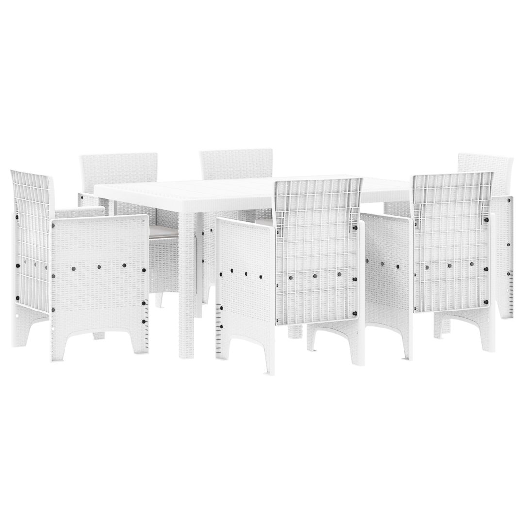 Trädgårds- och Matsalset 7 pcs Vit Plast rattan vidaXL 150 x 100 x 73 cm – bild 2