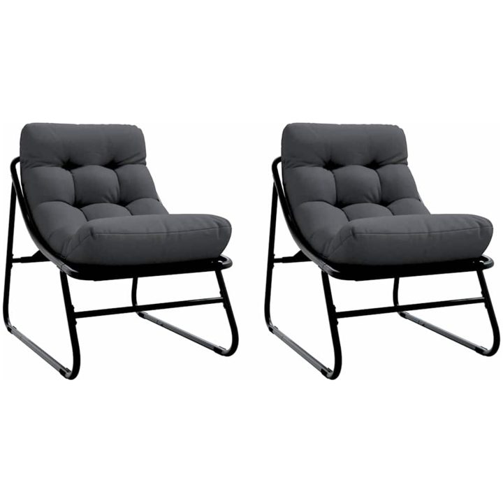 Trädgårdsavslappningsstolar 2 st med dyna svart 60x80x71 cm stål vidaXL 60.5 x 81 x 71 cm – bild 2