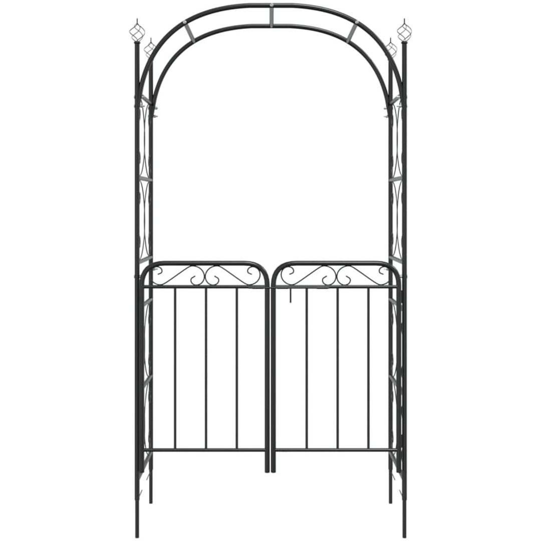 Trädgårdsbåge med grind svart 108x45x235 cm stål vidaXL – bild 3