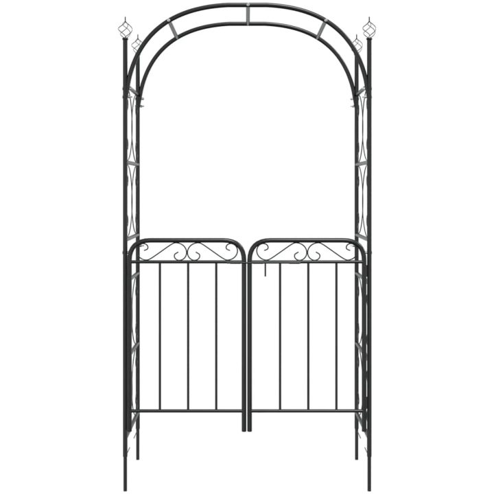 Trädgårdsbåge med grind svart 108x45x235 cm stål vidaXL – bild 3