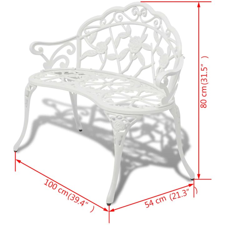 Trädgårdsbänk 100 cm gjuten aluminium vit vidaXL – bild 4