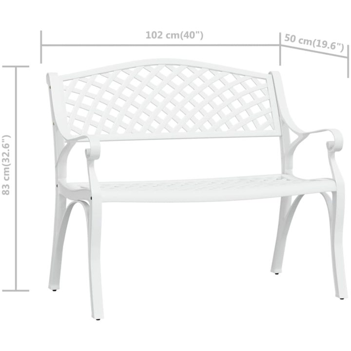 Trädgårdsbänk 102 cm gjuten aluminium vit vidaXL – bild 7