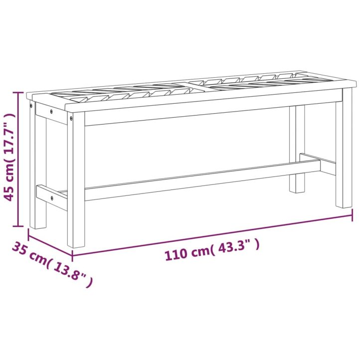 Trädgårdsbänk 110 cm massivt akaciaträ vidaXL 110 x 35 x 45 cm – bild 7