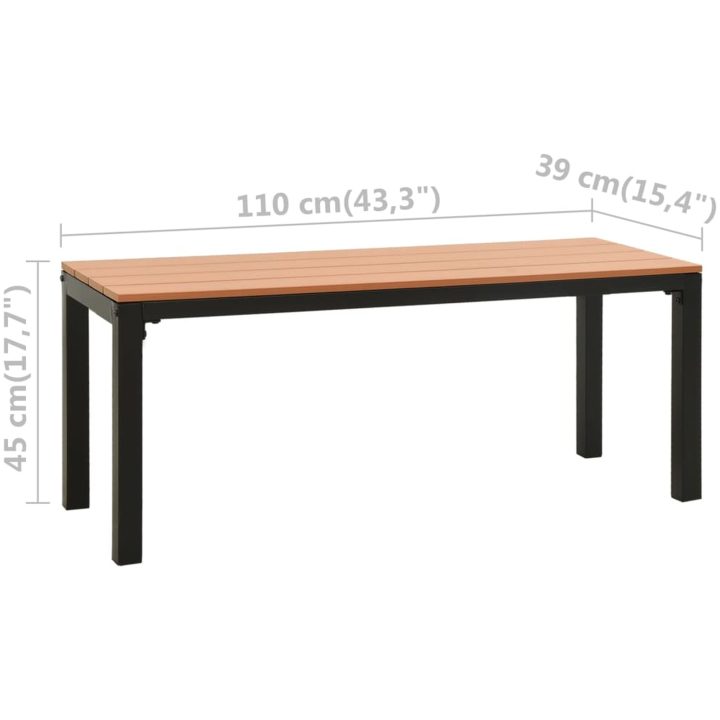 Trädgårdsbänk 110 cm stål och WPC brun och svart vidaXL – bild 6
