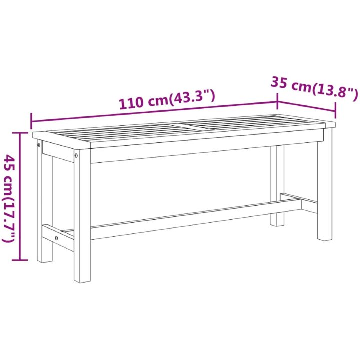 Trädgårdsbänk 110x35x45 cm massivt akaciaträ vidaXL – bild 7