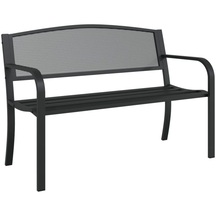 Trädgårdsbänk 119 cm svart stål vidaXL – bild 2