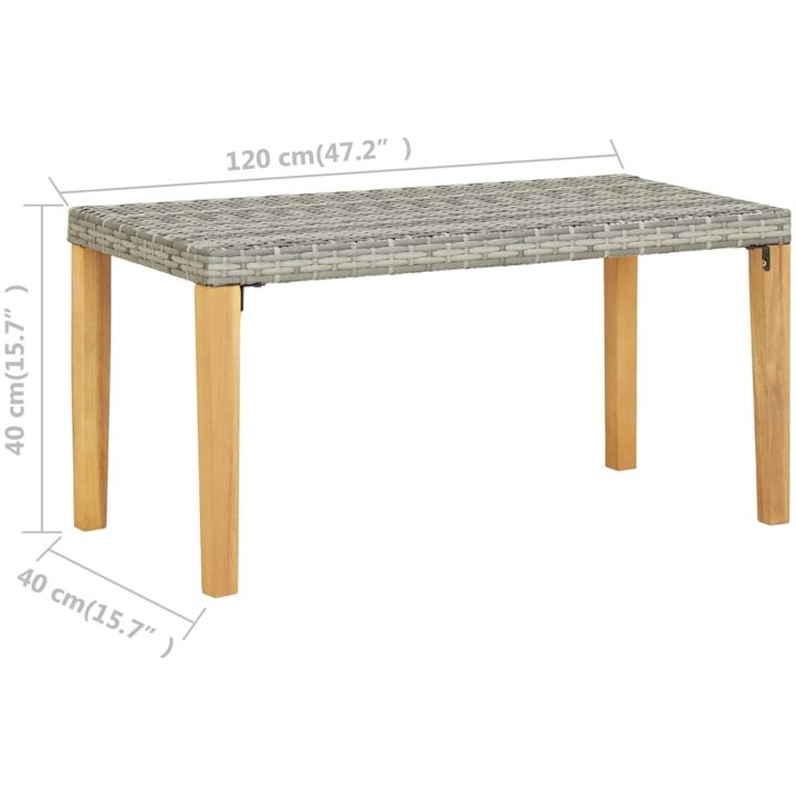 Trädgårdsbänk 120 cm grå konstrotting och massivt akaciaträ vidaXL – bild 6