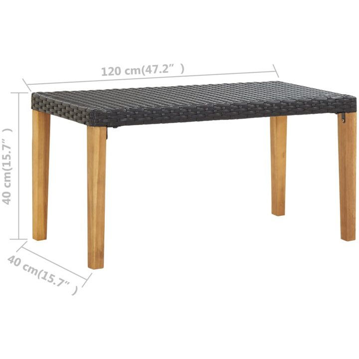 Trädgårdsbänk 120 cm svart konstrotting och massivt akaciaträ vidaXL – bild 6