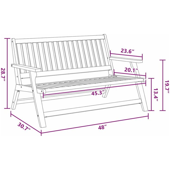 Trädgårdsbänk 122.5x77x74 cm Massivt akaciaträ vidaXL 122 x 78 x 73 cm – bild 10