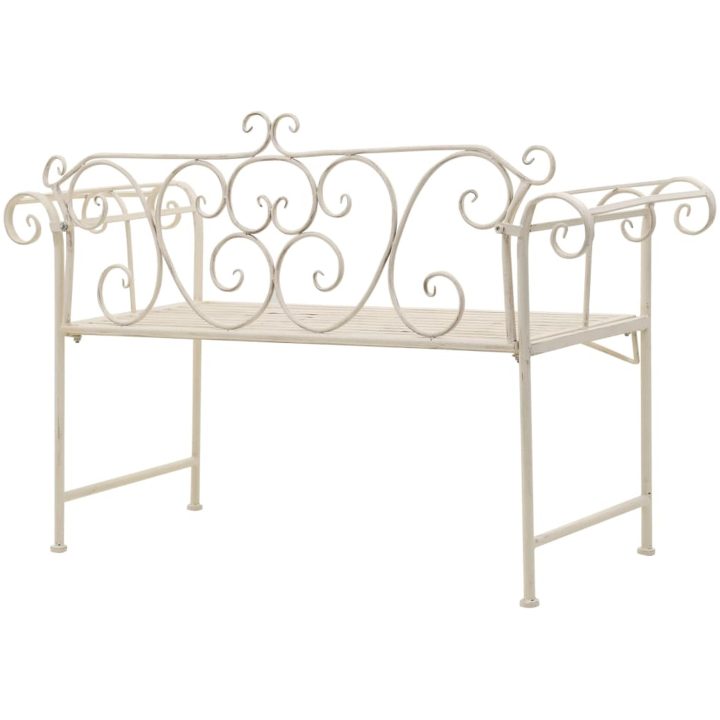 Trädgårdsbänk 132 cm metall antikvit vidaXL – bild 4