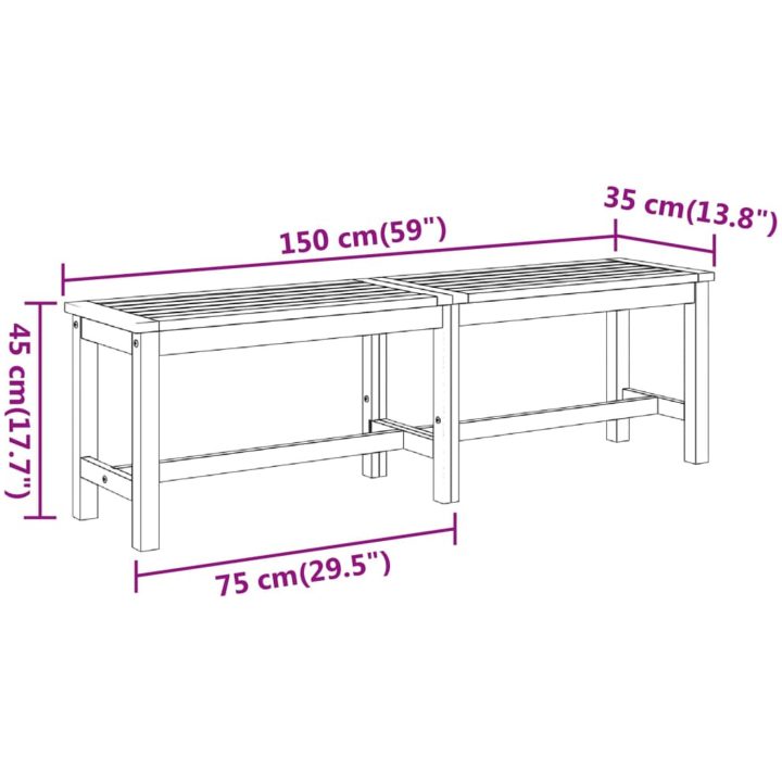 Trädgårdsbänk 150x35x45 cm massivt akaciaträ vidaXL – bild 7