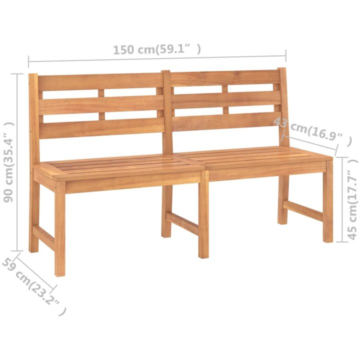 Trädgårdsbänk 180 cm massiv teak vidaXL 150 x 59 x 90 cm – bild 7