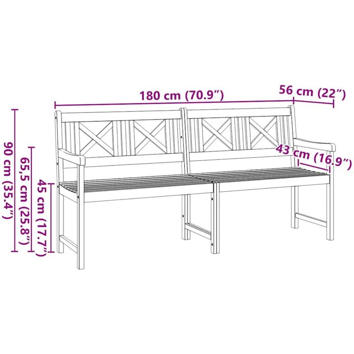 Trädgårdsbänk 180x56x90 cm Solid Wood Acacia vidaXL 180 x 55.5 x 90 cm – bild 10