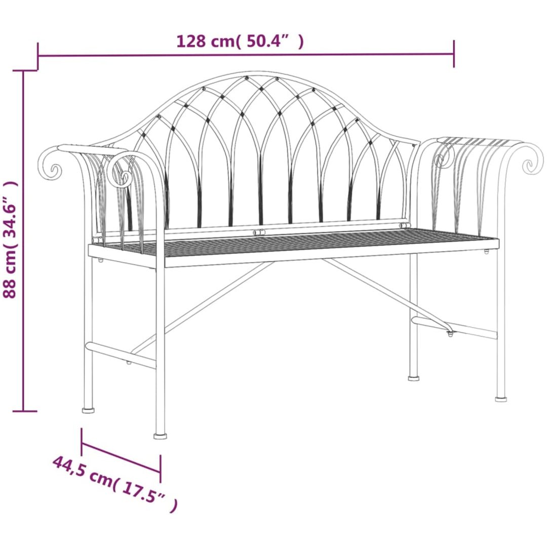 Trädgårdsbänk 2-sits 128 cm svart stål vidaXL – bild 6