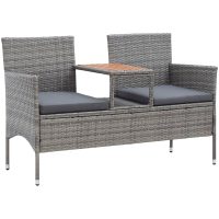 Trädgårdsbänk 2-sits med bord 143 cm konstrotting grå vidaXL