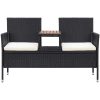Trädgårdsbänk 2-sits med bord 143 cm konstrotting svart vidaXL – miniatyr 2