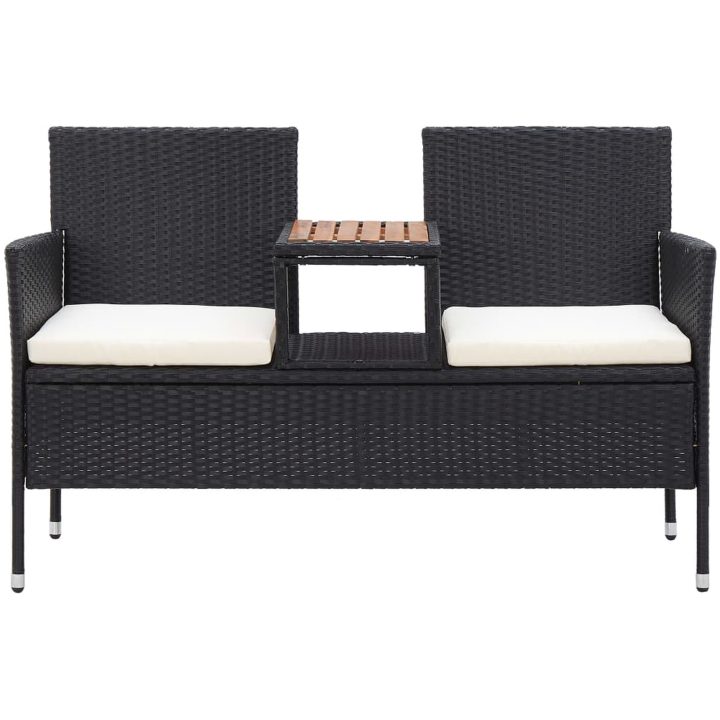 Trädgårdsbänk 2-sits med bord 143 cm konstrotting svart vidaXL – bild 2