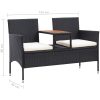 Trädgårdsbänk 2-sits med bord 143 cm konstrotting svart vidaXL – miniatyr 6