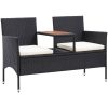 Trädgårdsbänk 2-sits med bord 143 cm konstrotting svart vidaXL – miniatyr 1