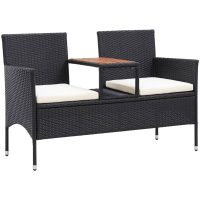 Trädgårdsbänk 2-sits med bord 143 cm konstrotting svart vidaXL
