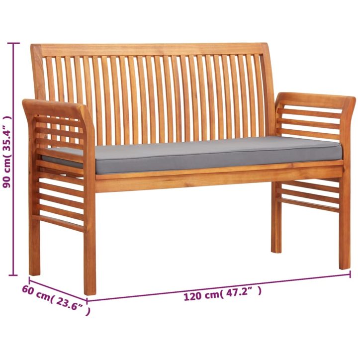 Trädgårdsbänk 2-sits med dyna massivt akaciaträ vidaXL 120 cm – bild 7