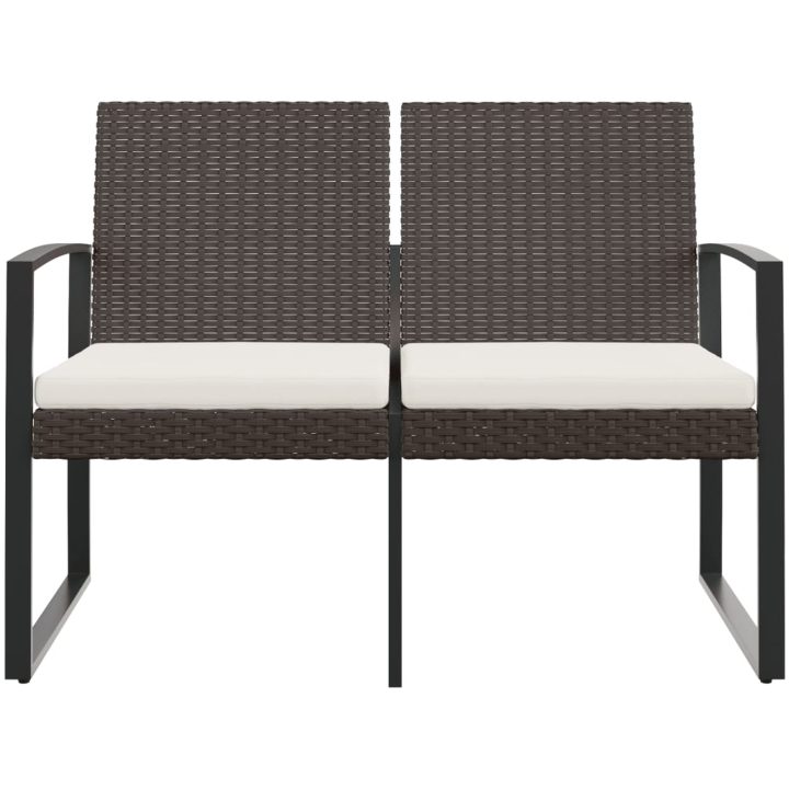 Trädgårdsbänk 2-sits med dynor konstrotting brun vidaXL – bild 3