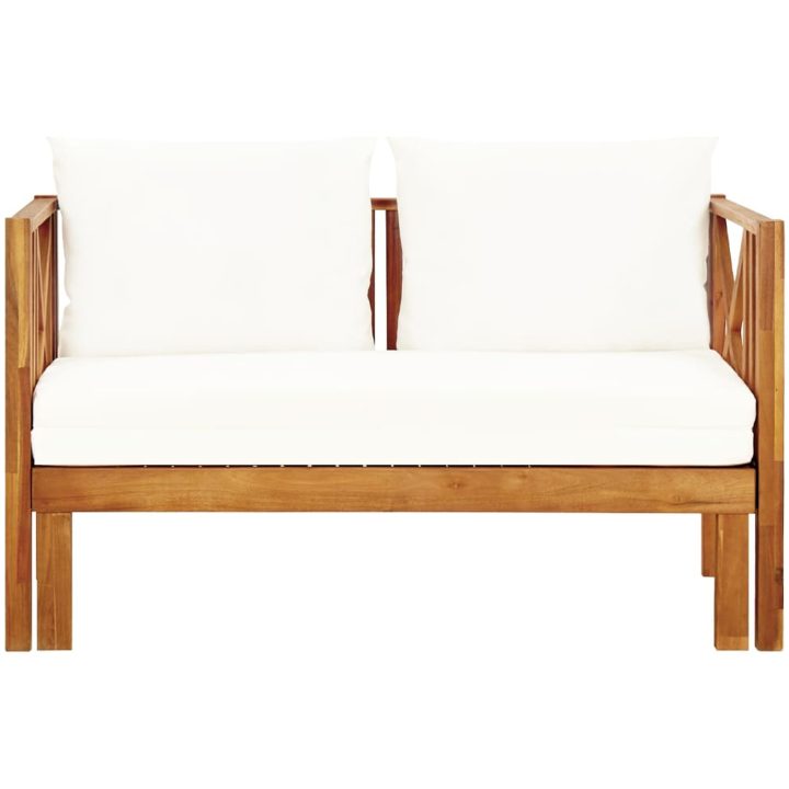 Trädgårdsbänk 2-sits med dynor massivt akaciaträ vidaXL 122 cm – bild 2