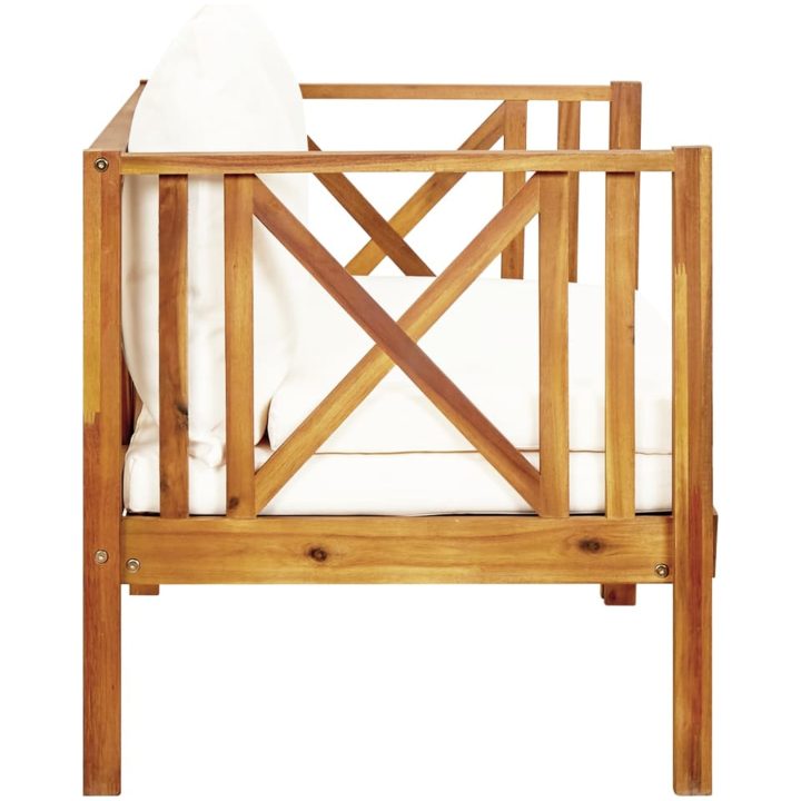 Trädgårdsbänk 2-sits med dynor massivt akaciaträ vidaXL 122 cm – bild 4