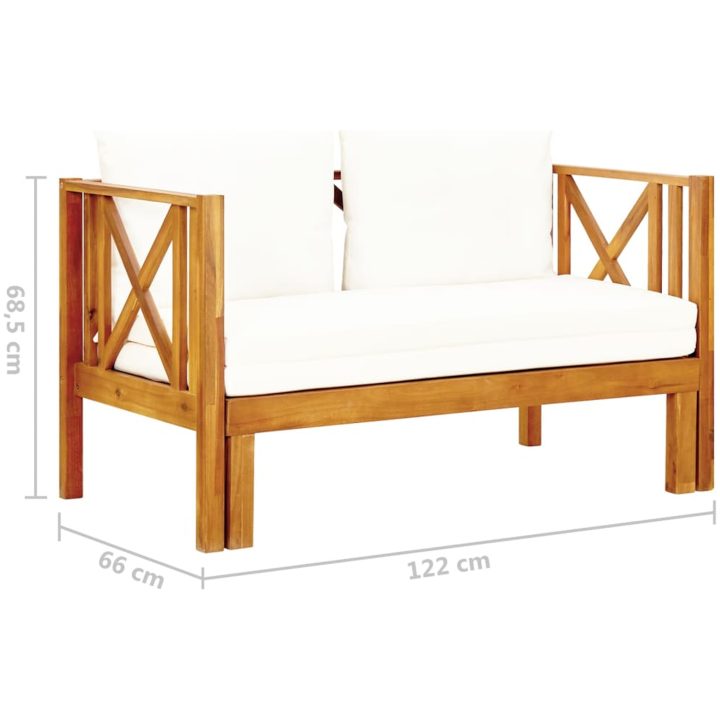Trädgårdsbänk 2-sits med dynor massivt akaciaträ vidaXL 122 cm – bild 8