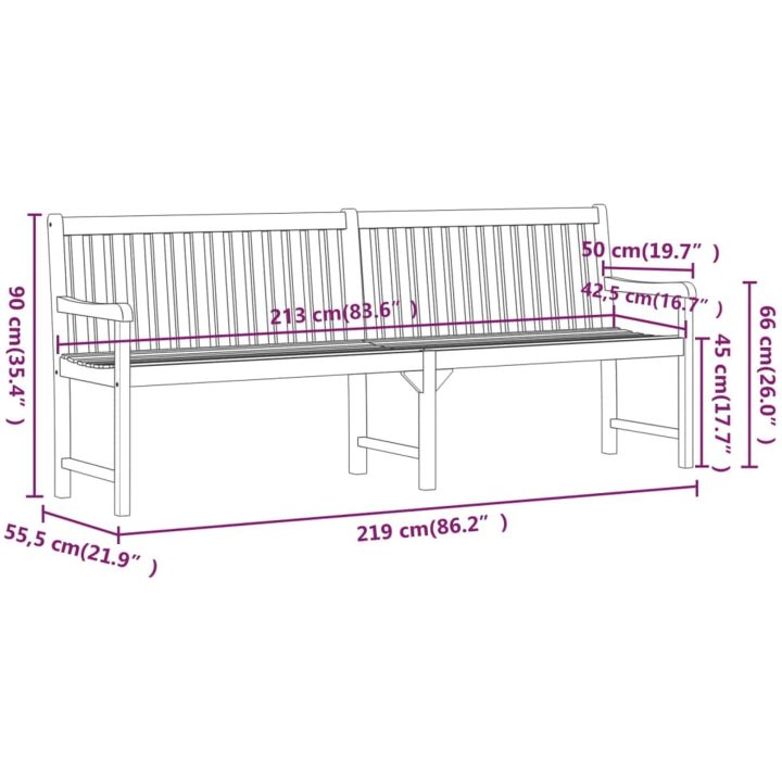 Trädgårdsbänk 219 cm massivt akaciaträ vidaXL 219 x 55.5 x 90 cm – bild 7