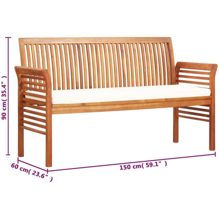 Trädgårdsbänk 3-sits med dyna massivt akaciaträ vidaXL 150 cm – bild 7