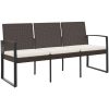 Trädgårdsbänk 3-sits med dynor konstrotting brun vidaXL – miniatyr 2