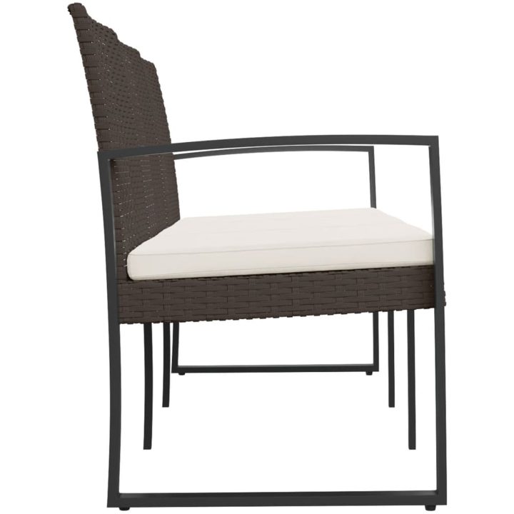 Trädgårdsbänk 3-sits med dynor konstrotting brun vidaXL – bild 4