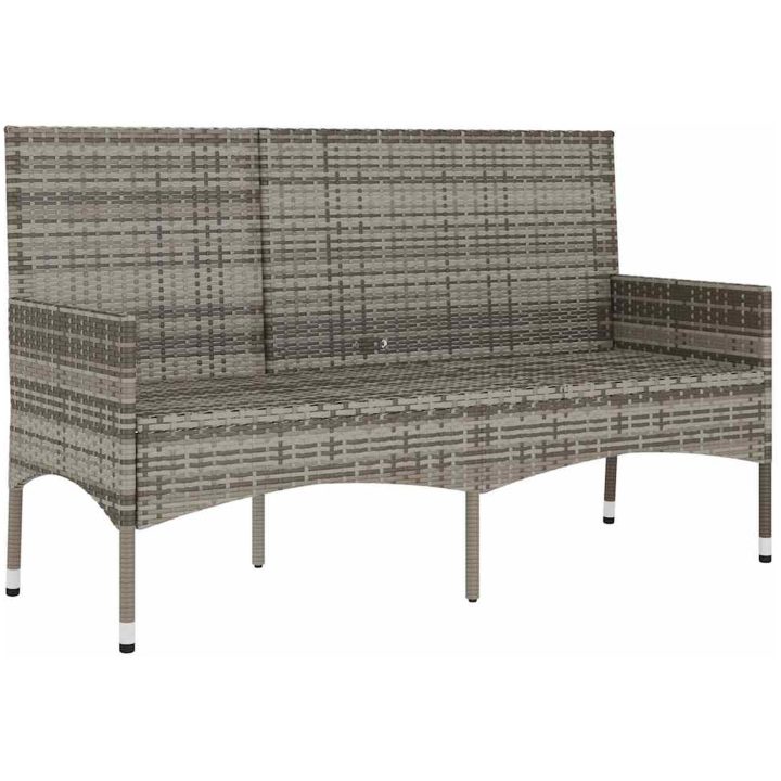 Trädgårdsbänk 3-sits med dynor konstrotting grå vidaXL – bild 4