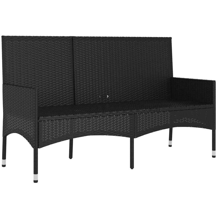 Trädgårdsbänk 3-sits med dynor konstrotting svart vidaXL – bild 4