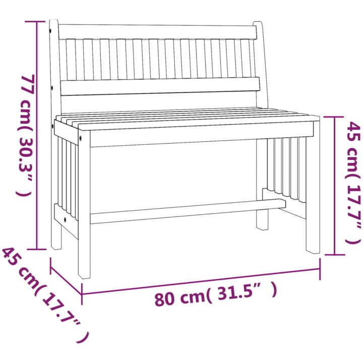 Trädgårdsbänk 80 cm massivt eukalyptusträ vidaXL 80 x 45 x 77 cm – bild 6