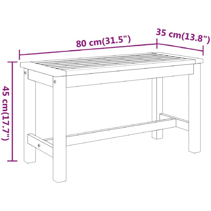 Trädgårdsbänk 80x35x45 cm massivt akaciaträ vidaXL – bild 7