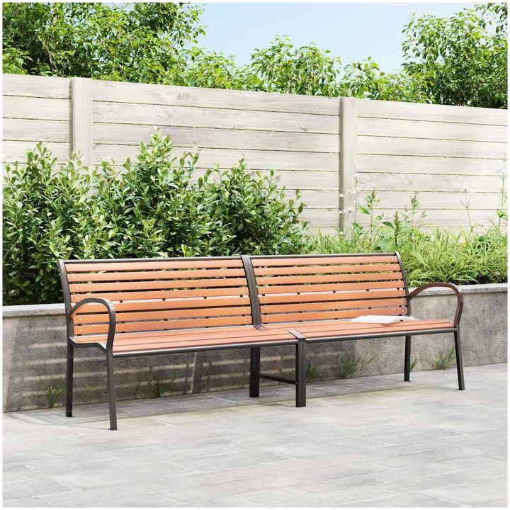Trädgårdsbänk brun 231 cm trä & pulverlackerat stål vidaXL – bild 3