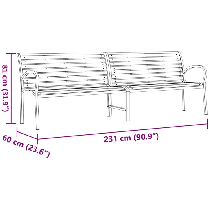 Trädgårdsbänk brun 231 cm trä & pulverlackerat stål vidaXL – bild 9