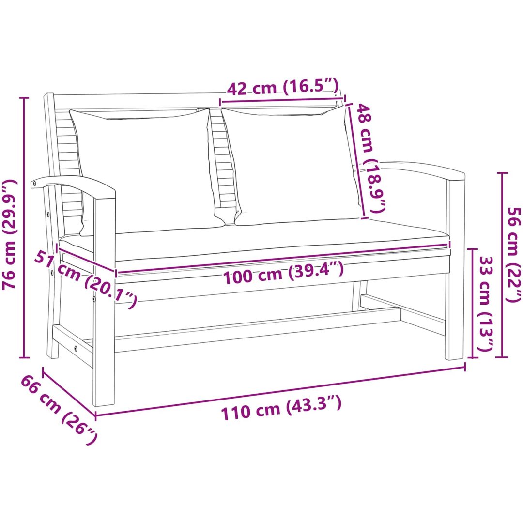 Trädgårdsbänk Brun Massivt teakträ vidaXL 110 x 64 x 76.5 cm – bild 11
