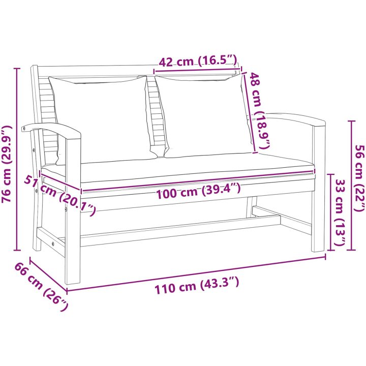 Trädgårdsbänk Brun Massivt teakträ vidaXL 110 x 64 x 76.5 cm – bild 11