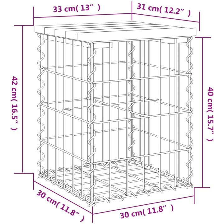 Trädgårdsbänk gabion-design impregnerad furu vidaXL 33 x 31 x 42 cm – bild 8